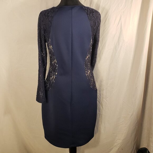 ENFOCUS Studio Knit Navy Blue with Lace Sleeves & Overlay Dress - 10 - Picture 3 of 4